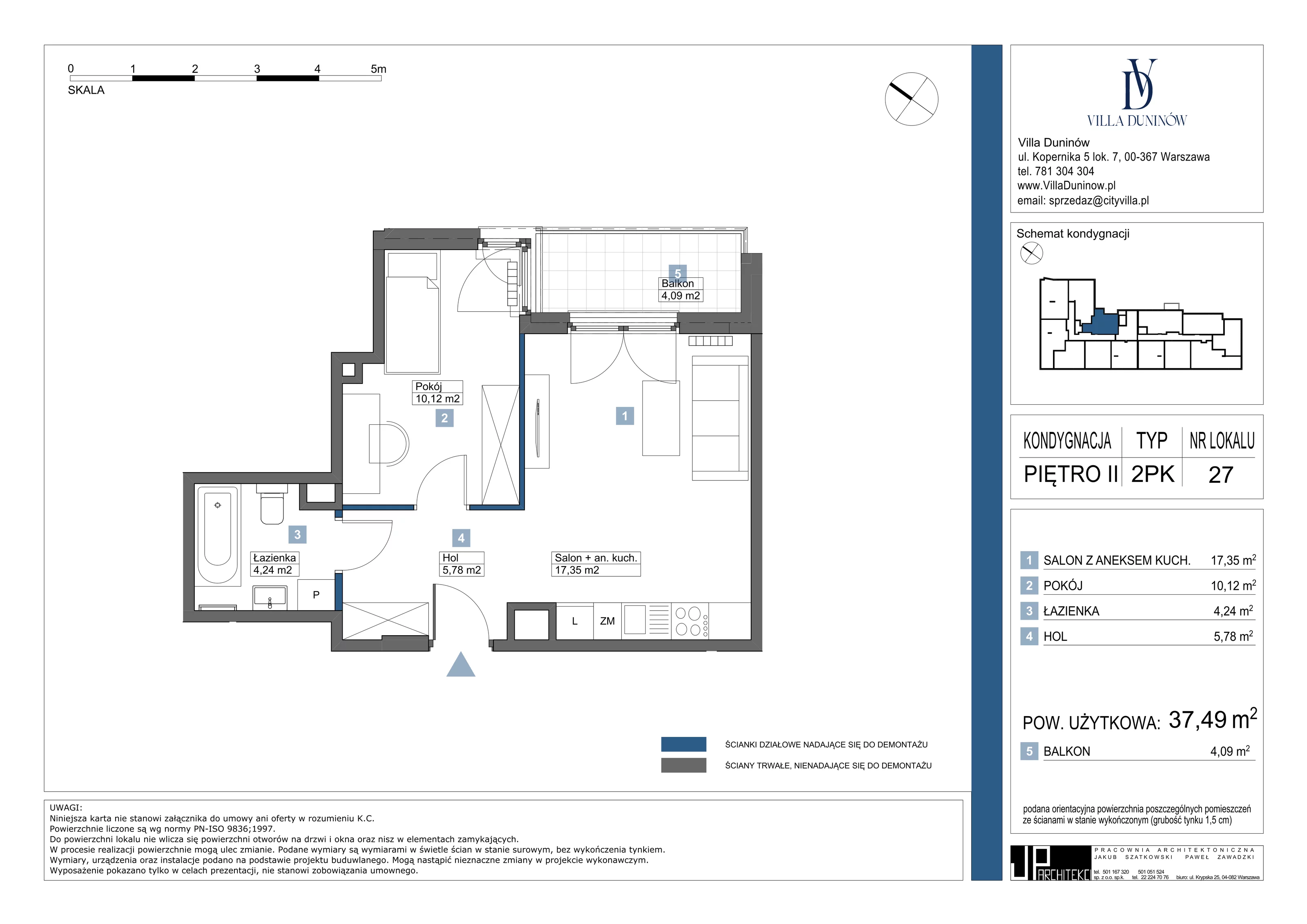 Mieszkanie 37,49 m², piętro 2, oferta nr 27, Villa Duninów, Warszawa, Białołęka, Henryków, ul. Duninów 7, 03-182 Warszawa